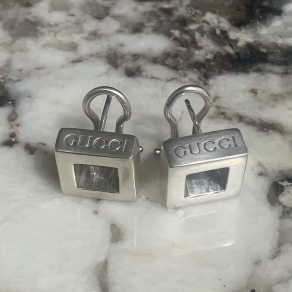 GUCCI Rare Vintage Hollow Square Earrings, Stamped 925 - Picture 10 of 11